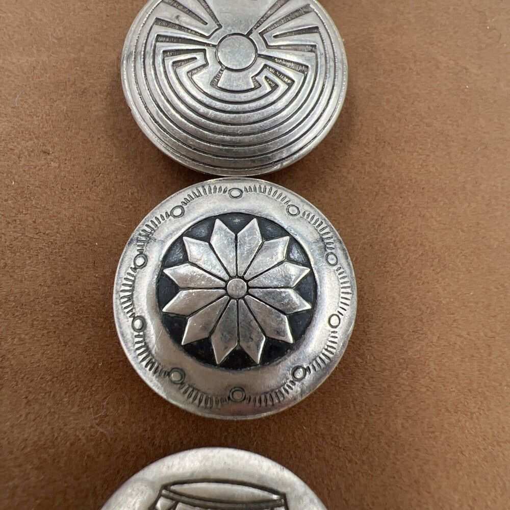 Set Of 5 Sterling Silver Button Covers Western Native American Snap On Vintage - Picture 5 of 9